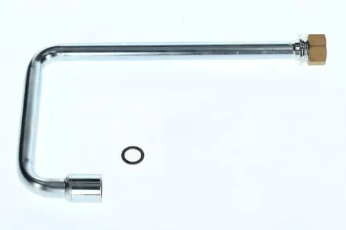 Vorlaufrohr aus Metall mit einer gebogenen Form und auf der einen Seite einem Anschlussstück. Das Produkt stammt von der Marke Bosch. Ein O-Ring ist ebenfalls abgebildet.